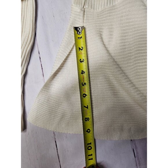 VENUS S IVORY CREAM COLD SHOULDER RIBBED KNIT GTOMMET TUNIC SIDE SLIT SWEATER TO - Picture 10 of 15